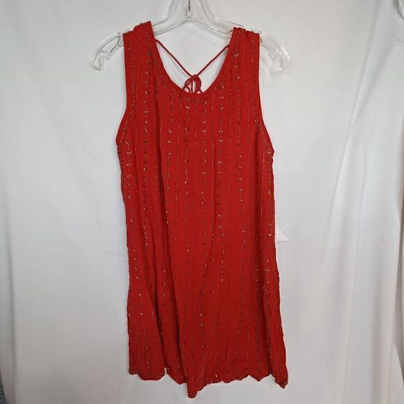 NWT Lost + Wander Boho Hand Beaded Red Swing Dress Crewneck Sleeveless M - Picture 2 of 14